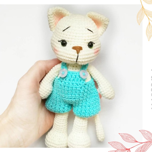 Crochet cat pattern, amigurumi cat doll tutorial, animal toy PDF