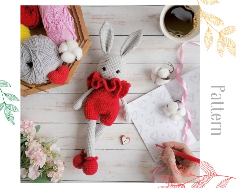 Crochet bunny pattern, amigurumi toy doll PDF, gift for girl, Easter bunny, English / Spanish / German image 3