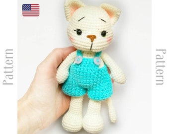 Crochet cat pattern, amigurumi cat doll tutorial, animal toy PDF