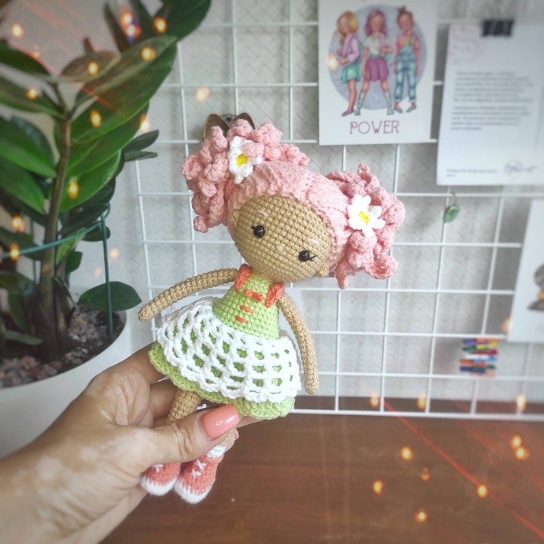 Crochet doll pattern, amigurumi doll in dress tutorial, gift for girl image 8