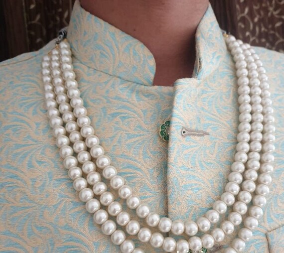 Vintage Style Necklace for Men Multi-layer Pearl Alloy Mask