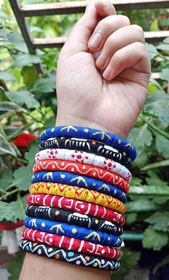 12 Pcs Beautiful Handmade Fabric Printed Bangles wedding Bangles