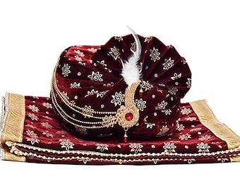 Pagdi Rouge blanc Turban chapeau indien sherwani kurta