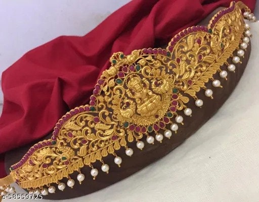 Indian Cream Cearl Gold Crystal Embellished Hand Embroidered Adult Belt  Sari Saree Dress Costume Bridal Belt 103 