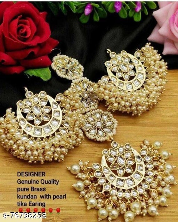 Buy Shop Now Black Pasa Design Diamond Studded Earrings With Maang Tikka  Online From Surat Wholesale Shop.
