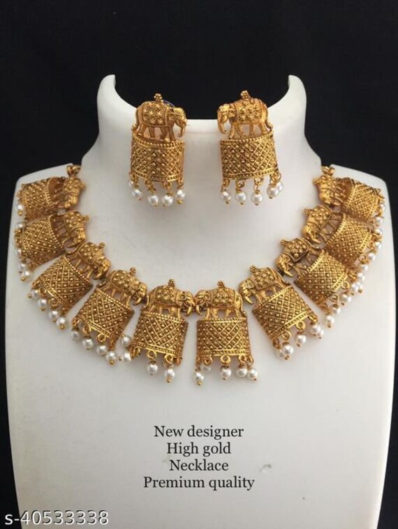 Beautiful Antique Necklace Set indian Women Jewellery Gold Plated