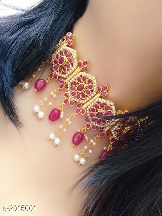 Ethnic Goldplated Imitation Indian Choker Necklace Set/Indian Fashion Choker  Set