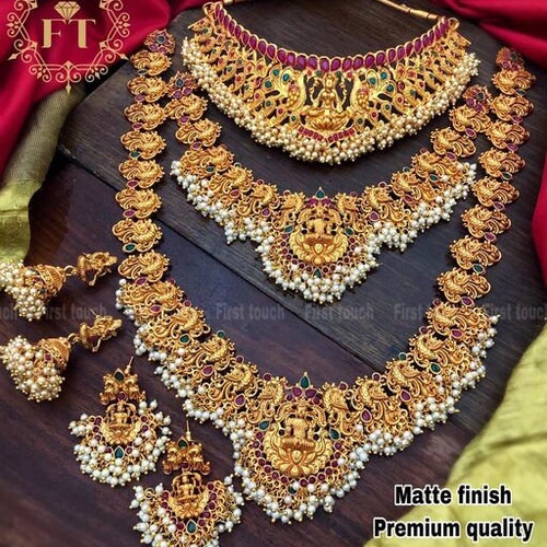 Indian Traditional Matte Gold Jewellery Set Guttapusalu - Etsy