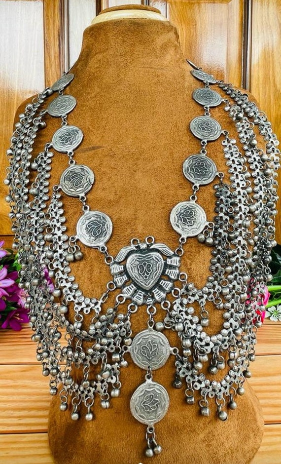 Silver Oxidized Necklace Set With Forehead Jewelry Women