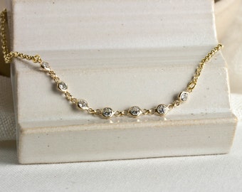 Goldkette mit Zirkonia, Ketten Layering, Kette mit Zirkonia Steinen, Choker Gold mit Steinen, Kette Chocker 925 Silber vergoldet