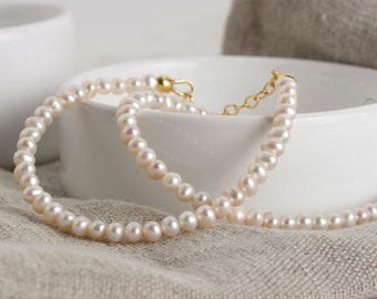 Perlenarmband, Süßwasserperlen Armband, Perlenarmband echt, Perlenarmband weiß in 925 Silber oder 925 Silber vergoldet