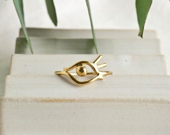 Statement Ring mit Auge, Eye Ring, schützendes Auge Ring, auffälliger Daumenring, Unikat Ring 925 Silber oder 925 Silber vergoldet