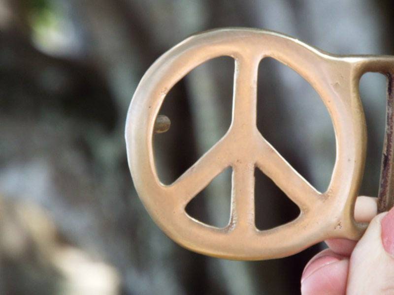 70s Brass Peace Sign Belt Buckle 70 main image 3
