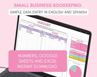 Small Business Bookkeeping Spreadsheet: Income & Expense Template for Google Sheets, Numbers, Excel (Digital Download) Spanish and English
