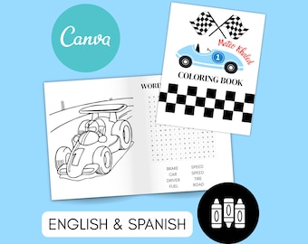 Rennwagen Personalisierte Malbücher - Personalisierte Partygeschenke - Dankesgeschenk - Geburtstag - Digitale Vorlage Canva - Vintage - Erster Geburtstag