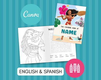 Moana Personalisierte Malbücher - Personalisierte Partygeschenke - Dankesgeschenk - Geburtstag - Digitale Vorlage Canva
