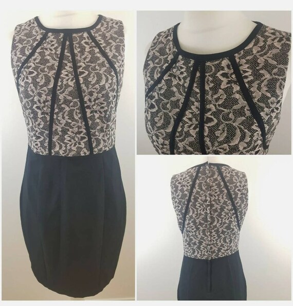 New Look Black Pink Lace Effect Vintage 1940s 1950