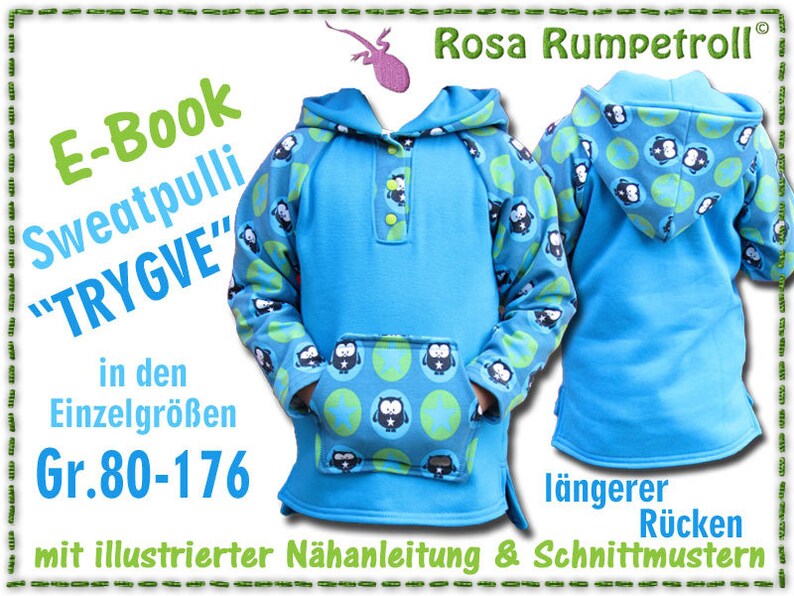 Nähanleitung Kapuzenpulli mit Knopfleiste TRYGVE Gr.80 176 Bild 1