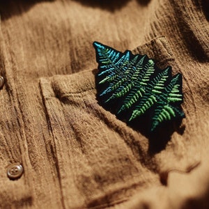 LEAF FERN embroidered brooch fastening like pins pin paprotka brooch leaf on jacket to pin forest pin brooch image 1
