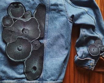 BLUE MUSHROOMS ~ large patch for jacket ~ iron on ~ for sewing and ironing ~ FUNGI applique ~ mushroom applique for jacket