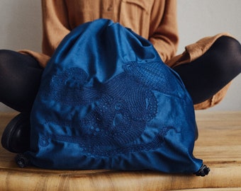 BLUEBERRY&OCTOPUS~Gift for Her~Velvet drawstring backpack~waterproof~with pocket~string bag~gym bag~beach backpack~backpack for dress~