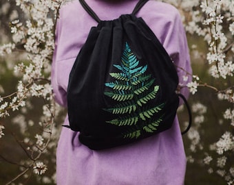 FERN~Gift for Her~Velvet drawstring backpack~waterproof~with pocket~string bag~gym bag~beach backpack~backpack for dress~embroidered bag