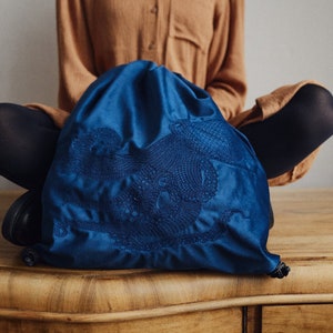 BLUEBERRY&OCTOPUS~Gift for Her~Velvet drawstring backpack~waterproof~with pocket~string bag~gym bag~beach backpack~backpack for dress~