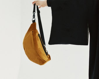 HONEY large velvet waist bag ~ large yellow handbag ~ honey ~ minimalist handbag ~ mustard handbag ~ minimalism ~ ocher velvet