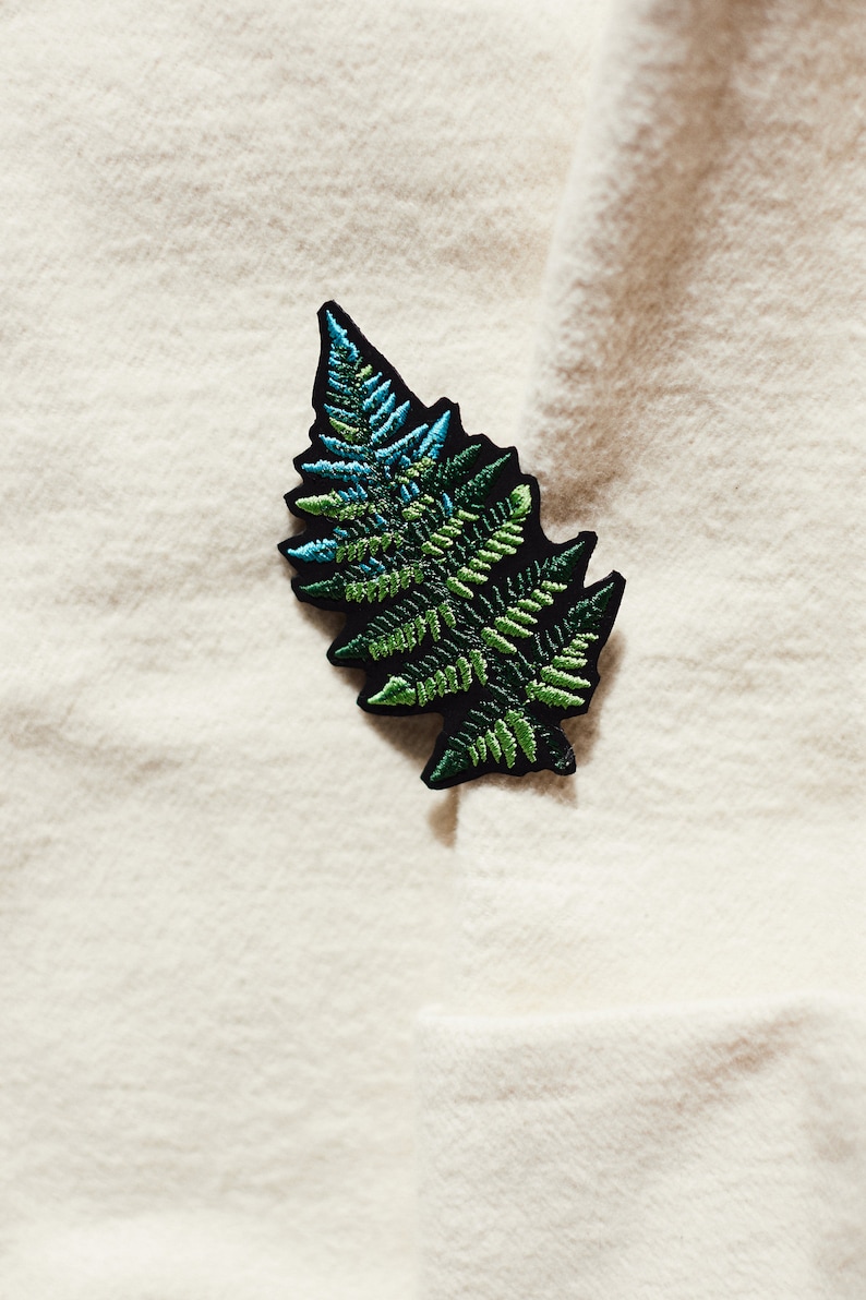 LEAF FERN embroidered brooch fastening like pins pin paprotka brooch leaf on jacket to pin forest pin brooch image 6