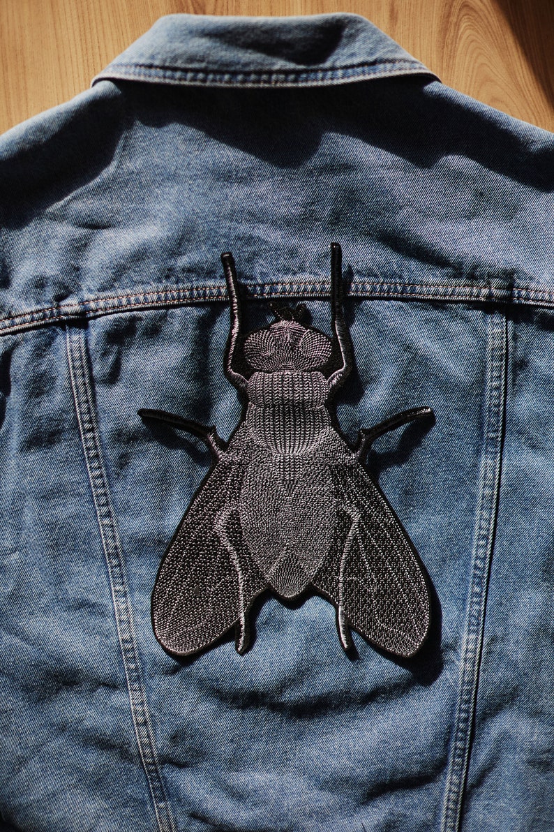 MUCHA large jacket patch iron mount for sewing and ironing application embroidered insect application on jacket image 3