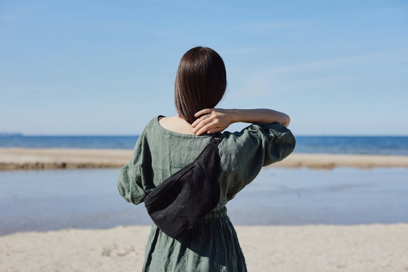 SUMMER NIGHT big linen kidney flax kidney linen bag boho kidney whole black bag natural linen black black kidney xxl image 1