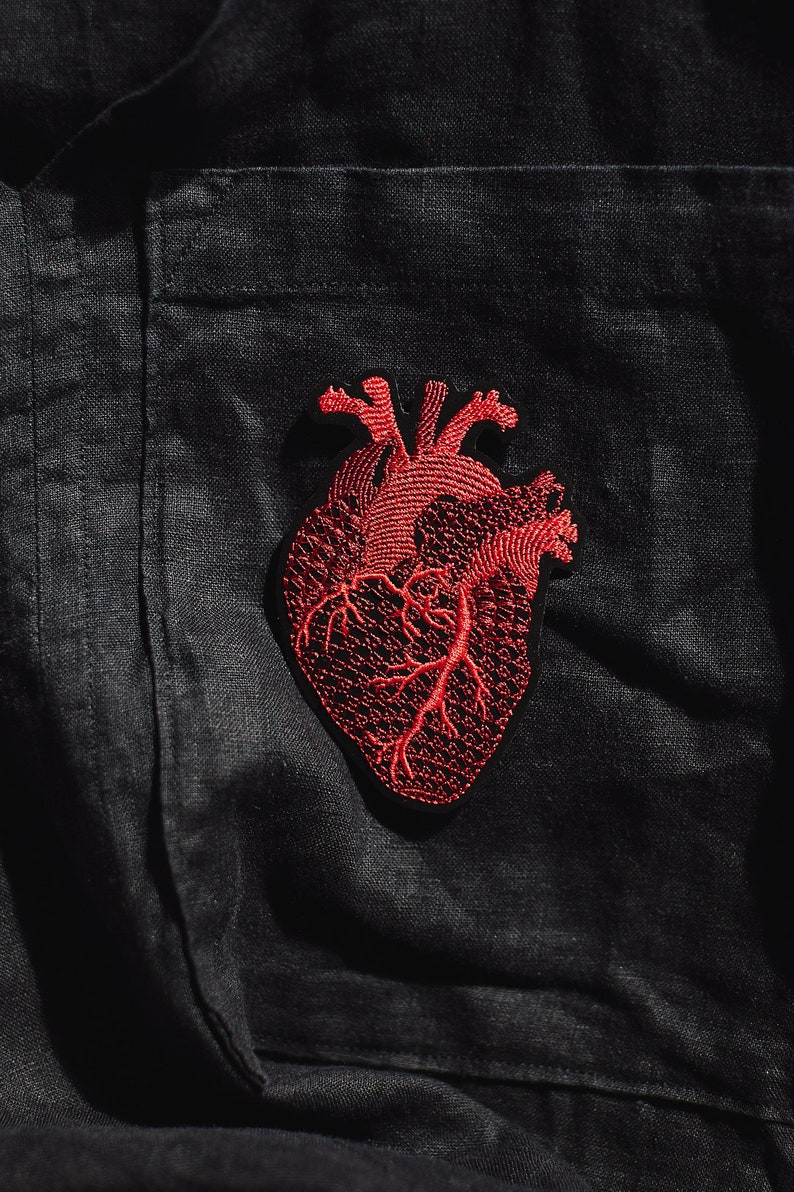 ANATOMICAL HEART embroidered brooch fastening like pins pin broch large for jacket to pin pin heart brooch gift image 5