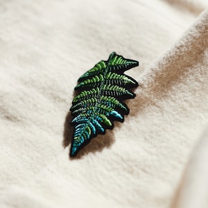 LEAF FERN embroidered brooch fastening like pins pin paprotka brooch leaf on jacket to pin forest pin brooch image 2