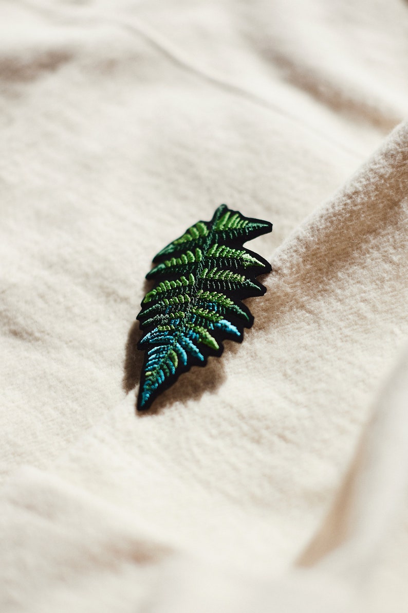 LEAF FERN embroidered brooch fastening like pins pin paprotka brooch leaf on jacket to pin forest pin brooch image 2