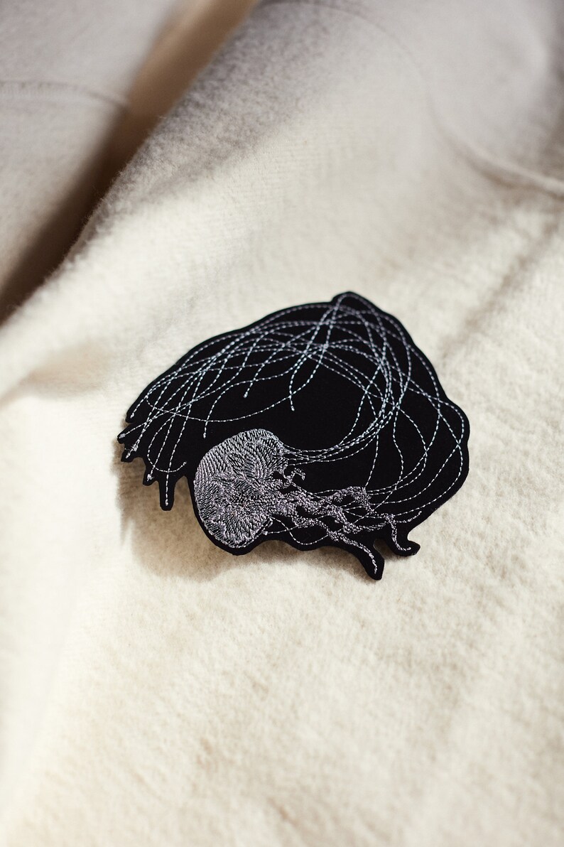 JELLYFISH FIKUŚNA embroidered brooch fastening like pins pin jellyfish brooch for jacket to pin jellyfish pin brooch gift image 1