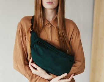 LAS large velvet waist bag ~ green bag ~ bottle green ~ minimalist mini bag ~ minimalism ~ forest green bag