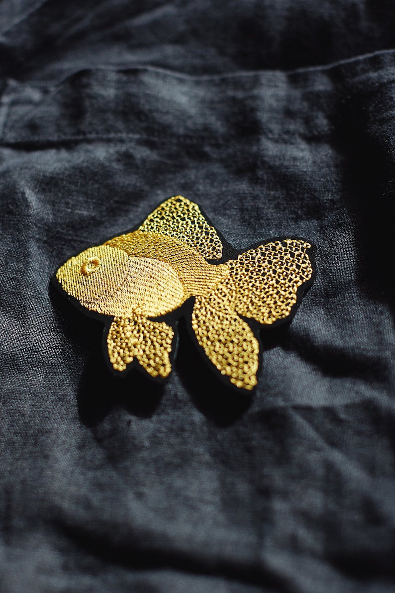 GOLDFISH small jacket patch iron mount for sewing and ironing application embroidered application fish on jacket image 2