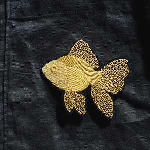 GOLDFISH small jacket patch iron mount for sewing and ironing application embroidered application fish on jacket image 1