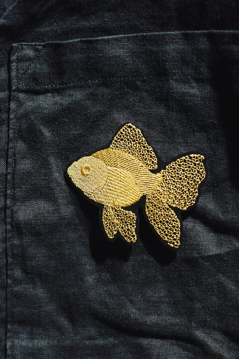 GOLDFISH small jacket patch iron mount for sewing and ironing application embroidered application fish on jacket image 1