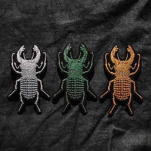 STAG BEETLE ~ small patch on jacket ~ iron on ~ sew on ~ appliques ~ embroidery patch