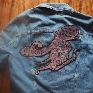 OCTOPUS ~ large patch for jacket ~ iron on ~ sew on and iron on ~ applique ~ embroidered applique on jacket