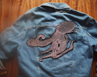 OCTOPUS ~ large patch for jacket ~ iron on ~ sew on and iron on ~ applique ~ embroidered applique on jacket
