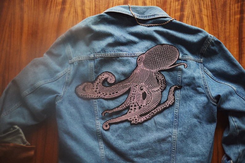 OCTOPUS large patch for jacket iron on sew on and iron on applique embroidered applique on jacket image 1