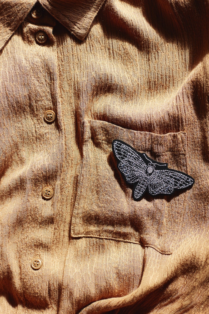 MOTH small jacket patch attach with iron sew on and iron on applique moths patch embroidered applique image 3