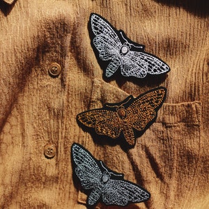 MOTH ~ small jacket patch ~ attach with iron ~ sew on and iron on ~ applique ~ moths patch ~ embroidered applique
