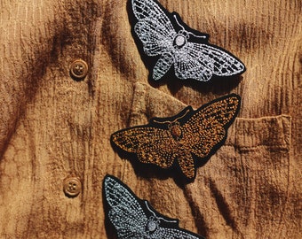 MOTH ~ small jacket patch ~ attach with iron ~ sew on and iron on ~ applique ~ moths patch ~ embroidered applique