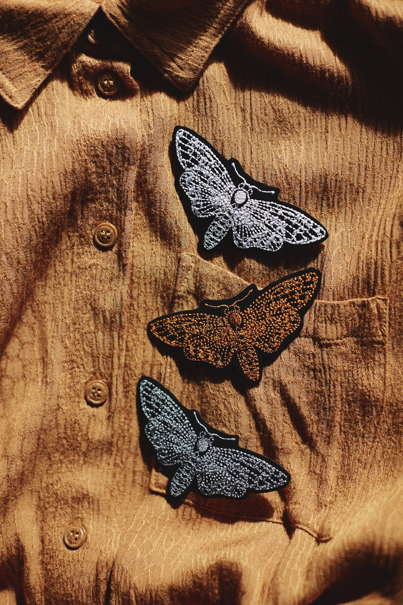 MOTH small jacket patch attach with iron sew on and iron on applique moths patch embroidered applique image 1