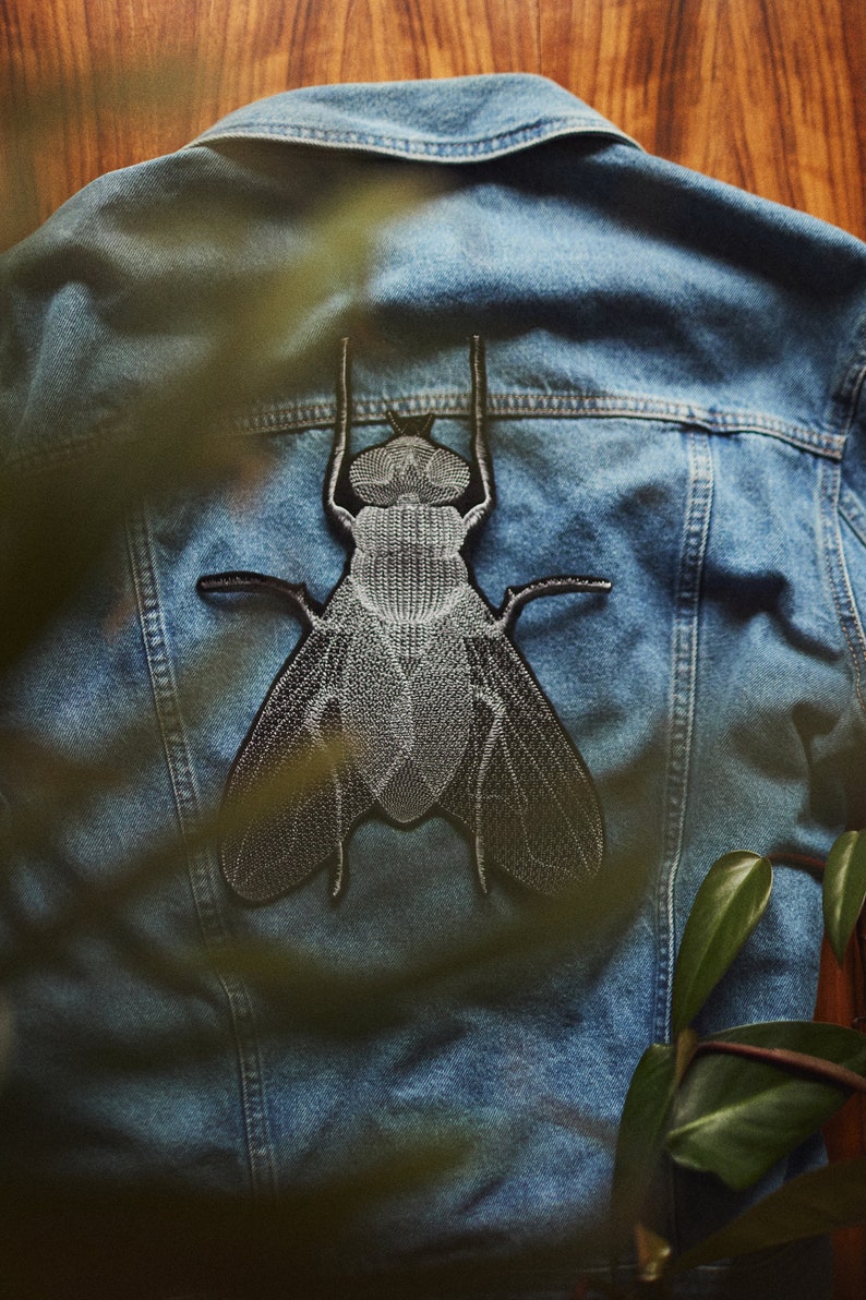 MUCHA large jacket patch iron mount for sewing and ironing application embroidered insect application on jacket image 4