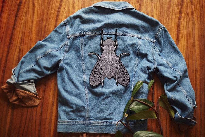 MUCHA large jacket patch iron mount for sewing and ironing application embroidered insect application on jacket image 1