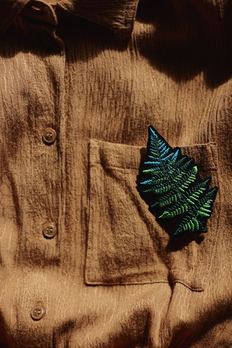 FERN small patch for jacket iron on for sewing and ironing appliqué embroidered fern leaf applique for jacket image 2